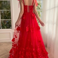 A-line Lace 3D Flower Long Prom Dress With Slit, PD230189 - Thumbnail 1