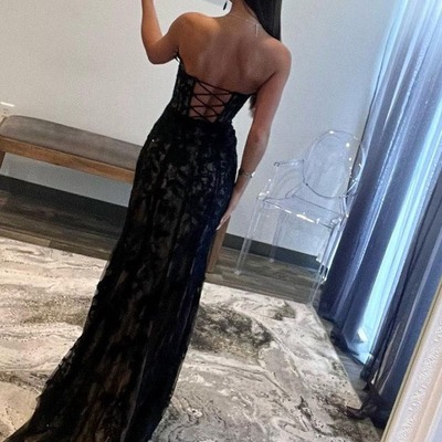 Lace strapless prom dress with slit, pd230192 - Thumbnail 5