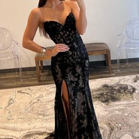 Lace Strapless Prom Dress with Slit, PD230192 - Thumbnail 1