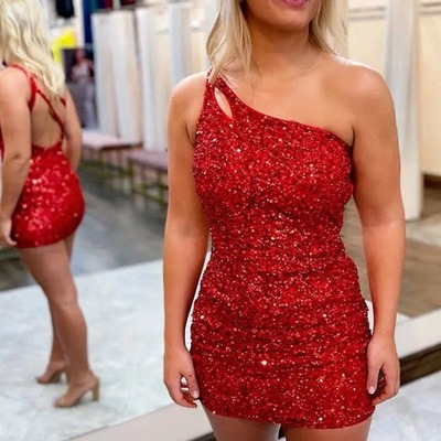 One shoulder bodycon sequins homecoming dress, pd230199 - Thumbnail 5