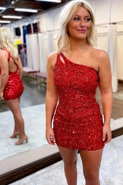 One Shoulder Bodycon Sequins Homecoming Dress, PD230199