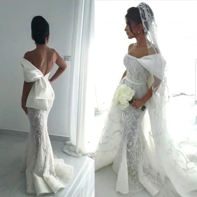 Mermaid wedding dresses bridal gown with bog bowknot