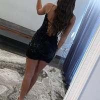 Lace Sheath Spaghetti Straps Sequined Homecoming Dress, PD230202 - Thumbnail 1