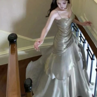 Straps A Line Sliver Grey Satin Long Prom Dress - Thumbnail 2