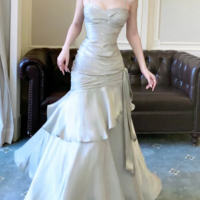 Straps A Line Sliver Grey Satin Long Prom Dress - Thumbnail 4