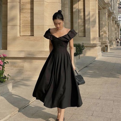 Beautiful v neck short black evening prom dresses - Thumbnail 1