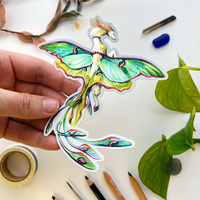 Luna Moth Dragon - Large Holo Sticker - Thumbnail 1