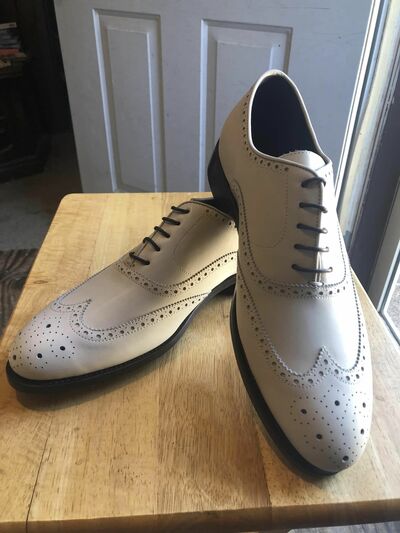 Handmade White Wingtip Formal Wear Lace Up Shoes For Mens