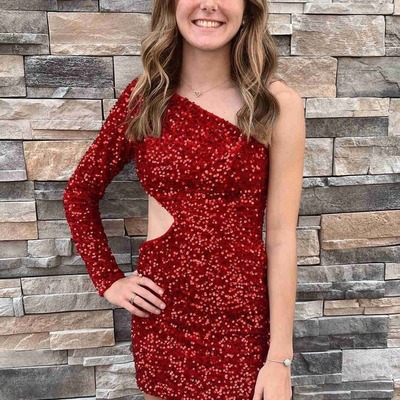 One shoulder sheath sequin homecoming dress, pd230216 - Thumbnail 2