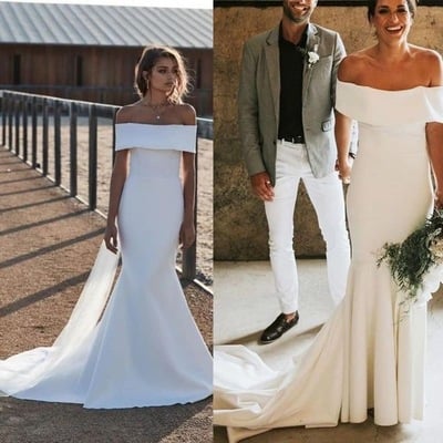 Elegant off shoulder wedding dresses bridal gown silk satin