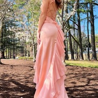 Square Neck Ruffle Slit Prom Dress, PD230224 - Thumbnail 2
