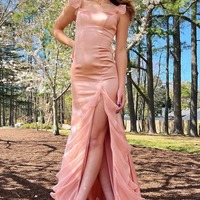 Square Neck Ruffle Slit Prom Dress, PD230224 - Thumbnail 3