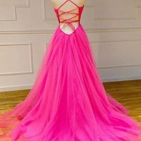Simple Tulle A-line Long Formal Prom dresses With Slit, PD230231 - Thumbnail 1