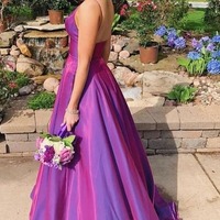 Satin A-line Spaghetti Straps Prom Dresses With Pockets, PD230233 - Thumbnail 1