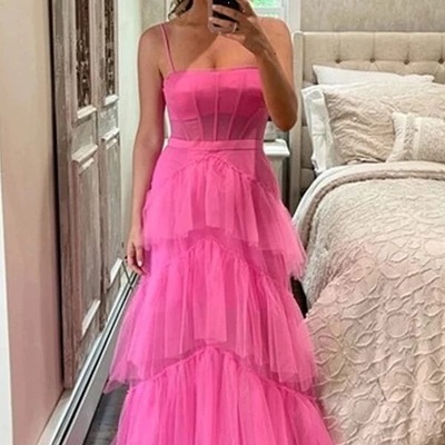 A-line tiered tulle princess long formal prom dresses, pd230234 - Thumbnail 4