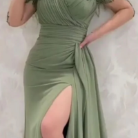 Elegant Green Chiffon Long Sleeves Evening Dress for Wedding Party  - Thumbnail 1
