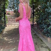 Deep V-neck Tulle Mermaid Prom Dresses With Lace Appliques, PD230244 - Thumbnail 2