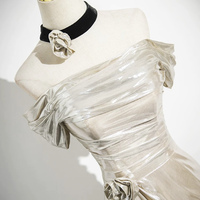 Mermaid Off the Shoulder Prom Dress, Champagne Floor Length Party Dress - Thumbnail 1