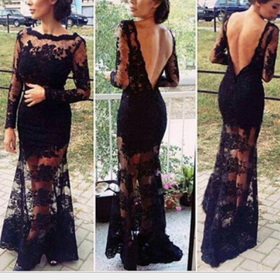 Womens elegant lace floral sheer backless dress