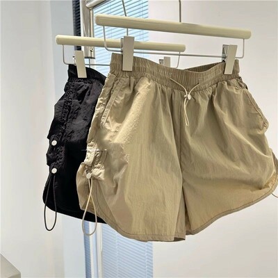 Korean version baseball casual sports pants, large size, loose and versatile, drawstring wide leg shorts,