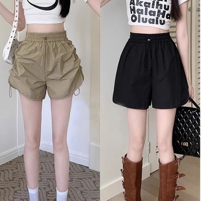 Korean version baseball casual sports pants, large size, loose and versatile, drawstring wide leg shorts,