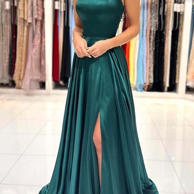 A-line square neck prom dresses with slit, party dresses, pd230246 - Thumbnail 4