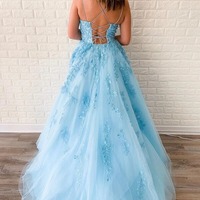 A-LineTulle Spaghetti Straps Scoop Prom Dresses with Appliques, PD230248 - Thumbnail 1