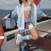 Beagle Dog Faux Denim Print Low Waist Skirt - Thumbnail 5