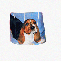 Beagle Dog Faux Denim Print Low Waist Skirt - Thumbnail 6