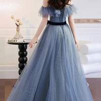 A-line SparklyTulle Blue Off-the-Shoulder Prom Dresses, Evening Gown, PD230249 - Thumbnail 1