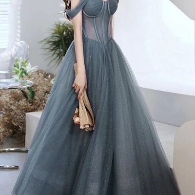 A-line off-the-shoulder tulle long prom dresses, evening gowns, pd230250 - Thumbnail 4