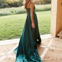 A-line Satin Spaghetti Straps Long Prom Dresses With Split, PD230255 - Thumbnail 1