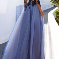 Lace Open Back See Through Long Sleeve Evening Dress, PD230263 - Thumbnail 1