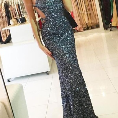 Mermaid open back spaghetti strap sequins long prom dresses, pd230264 - Thumbnail 4