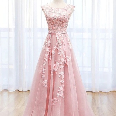 Tulle a-line scoop lace long formal prom dresses with train, pd230268 - Thumbnail 5