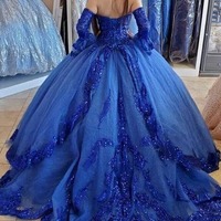Long Ball Gown Sweetheart Sleeves Prom Dresses, PD230269 - Thumbnail 2
