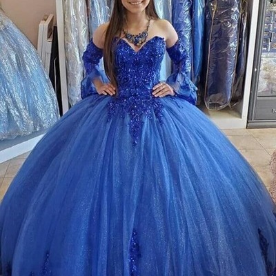 Long ball gown sweetheart sleeves prom dresses, pd230269 - Thumbnail 4