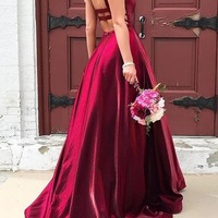 A-line Taffeta Scoop Spaghetti Straps Long Prom Dresses With Pockets, PD230270 - Thumbnail 1