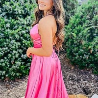 A-line Satin Scoop Long Prom Dresses, Evening Dress With Slit, PD230272 - Thumbnail 2