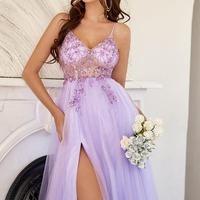 Tulle A-line Long Formal Prom Dresses With Beading, PD230274 - Thumbnail 1