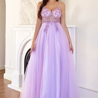 Tulle a-line long formal prom dresses with beading, pd230274 - Thumbnail 4
