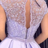 A-line Satin Beaded Long Prom Dresses, Evening Dresses With Slit, PD230275 - Thumbnail 1