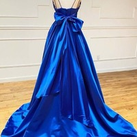 A-line Satin Spaghetti Straps Long Prom Dresses With Bowknot, PD230276 - Thumbnail 1
