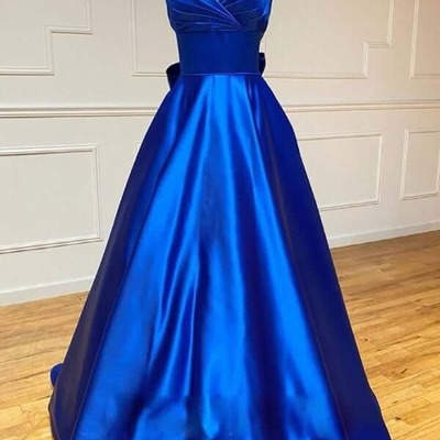 A-line satin spaghetti straps long prom dresses with bowknot, pd230276 - Thumbnail 5