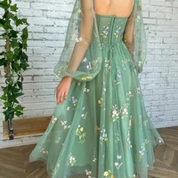 A-line Tulle Tea Length Sweetheart Prom Dresses With Embroidery, PD230278 - Thumbnail 1