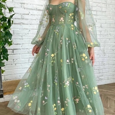 A-line tulle tea length sweetheart prom dresses with embroidery, pd230278 - Thumbnail 2