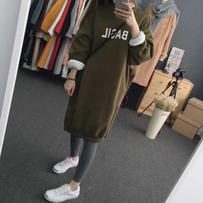 Winter women's clothing new jacket loose large size medium long thick velvet hoodie Korean version trend