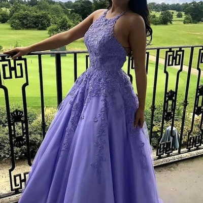 A-line tulle halter lace appliqued prom dresses, evening dress, pd230281 - Thumbnail 3