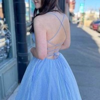 Shiny A-lineTulle Spaghetti Straps Long Formal Prom Dresses, PD230285 - Thumbnail 1