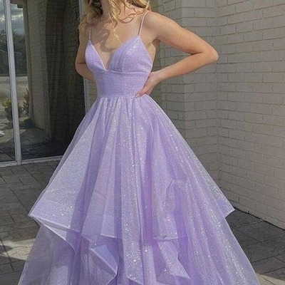 A-line tulle v-neck lace up long prom dresses, evening gown, pd230286 - Thumbnail 3